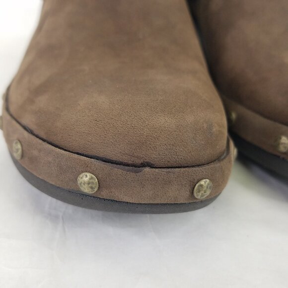 Merrell Luxe Wrap Mule Women's 6 Brown Suede Leather Clog Metal Rivets Cone Heel - Picture 14 of 16